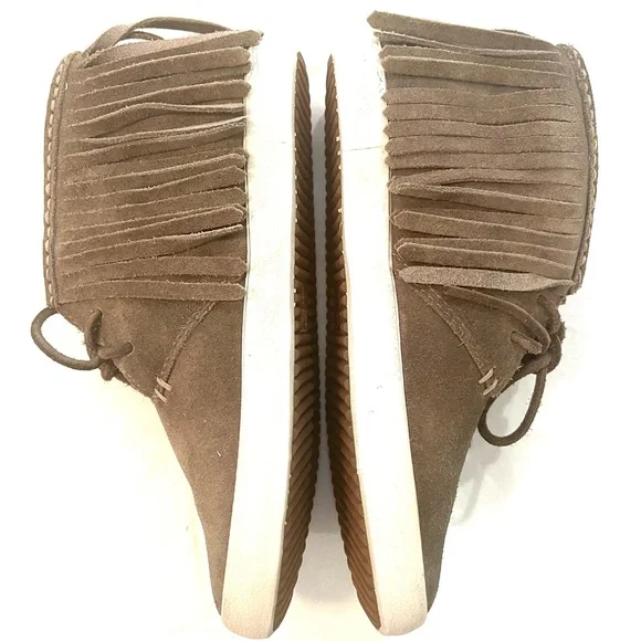 Frye Grayish Taupe Suede Fringe High-Top Boots - Picture 3 of 15
